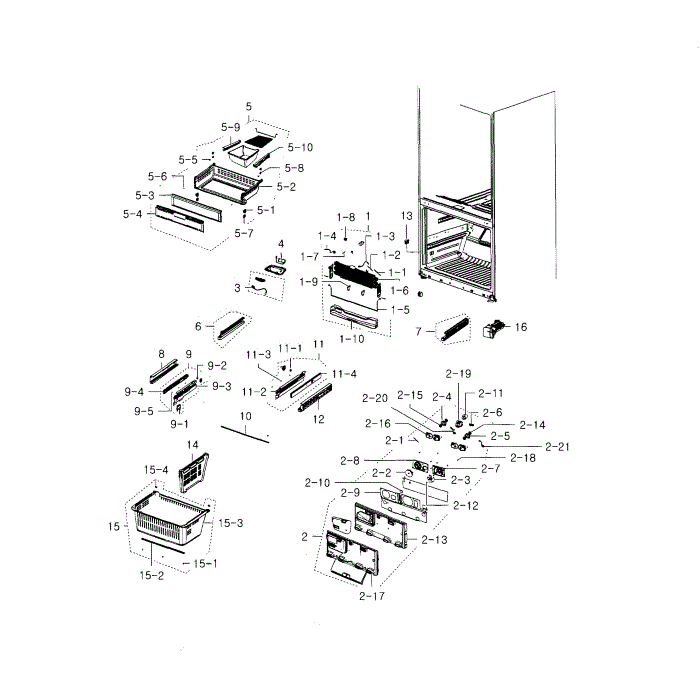 Freezer Diagram and Parts List for RFG237AABP XAA-01 Samsung Refrigerator