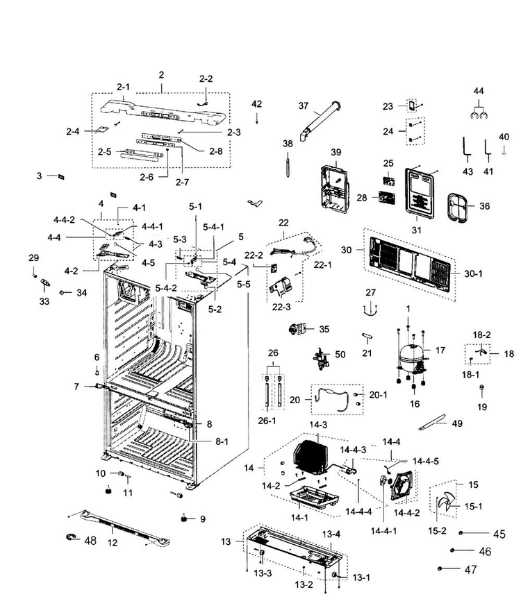 Cabinet Diagram and Parts List for RFG293HAPN XAA-0001 Samsung Refrigerator