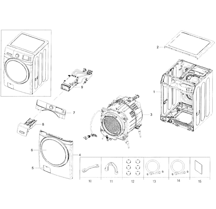 Main Assy Diagram and Parts List for WF45H6300AG A2-0000 Samsung Washer