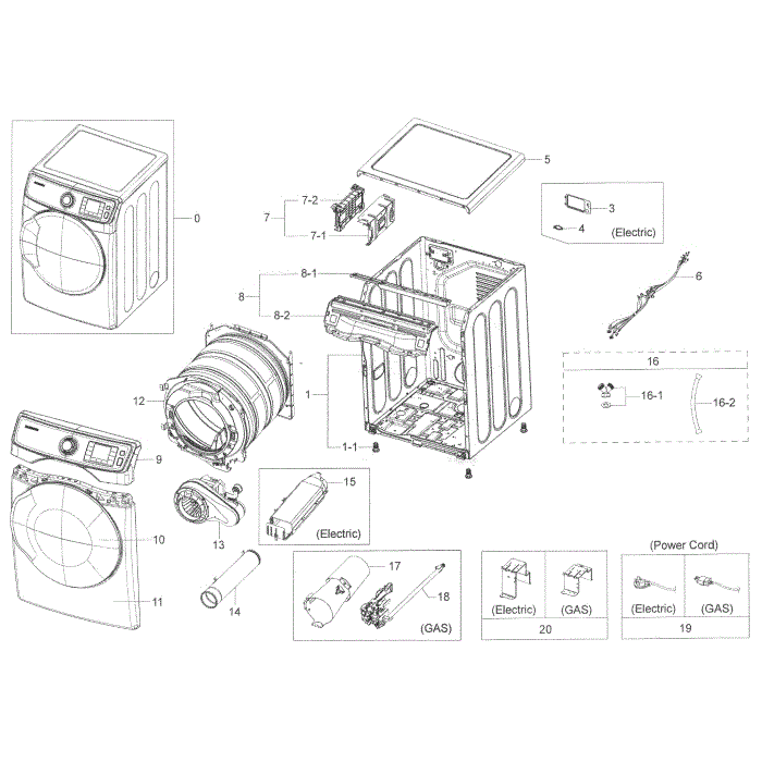 Main Assembly Diagram and Parts List for DV45K6200EW A3-00 Samsung Dryer