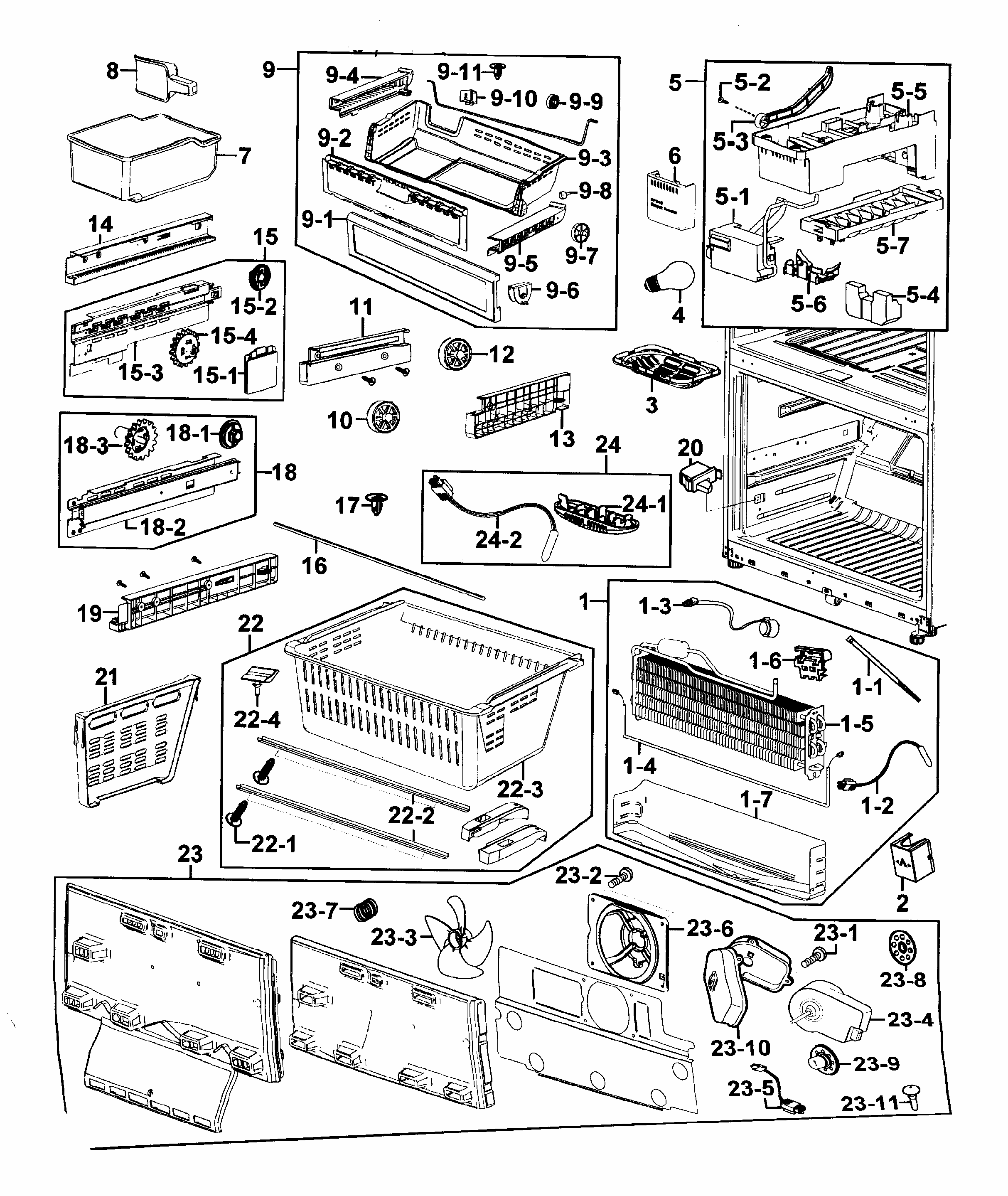 Freezer Diagram and Parts List for RF266AZPN XAA-0000 Samsung Refrigerator