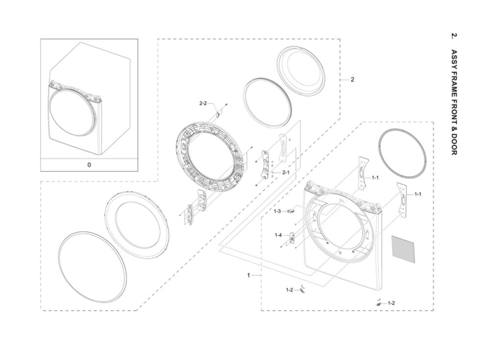 Front Frame And Door Assembly Diagram and Parts List for DVG45B6300W A3-00 Samsung Dryer