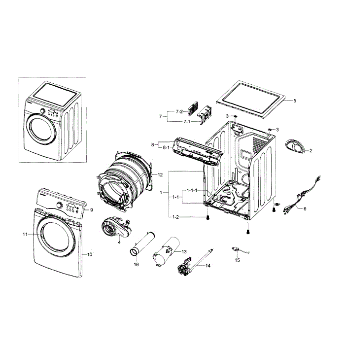 Main Assembly Diagram and Parts List for DV36J4000GW A3-00 Samsung Dryer