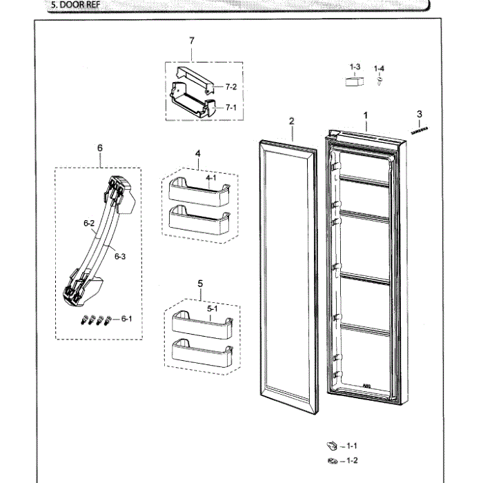 Fridge Door Diagram and Parts List for RS25J500DWW AA-01 Samsung Refrigerator