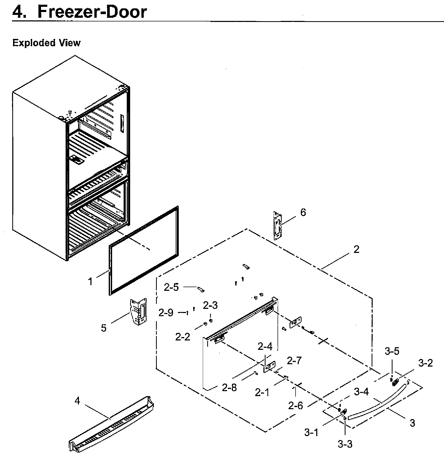 Freezer Door Diagram and Parts List for RF28HMEDBWW AA-0011 Samsung Refrigerator