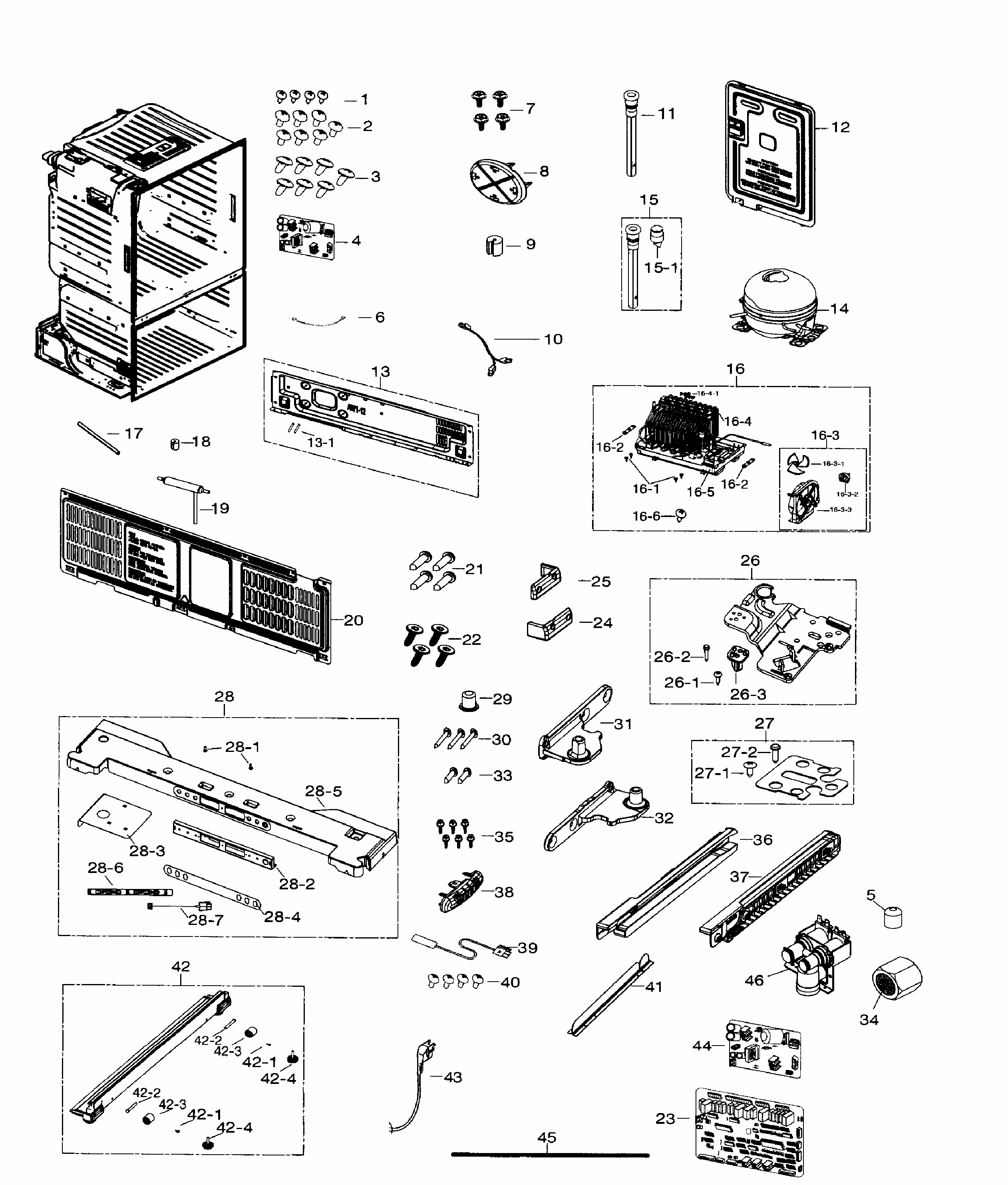 Cabinet Diagram and Parts List for RF26HFENDBC AA-0000 Samsung Refrigerator