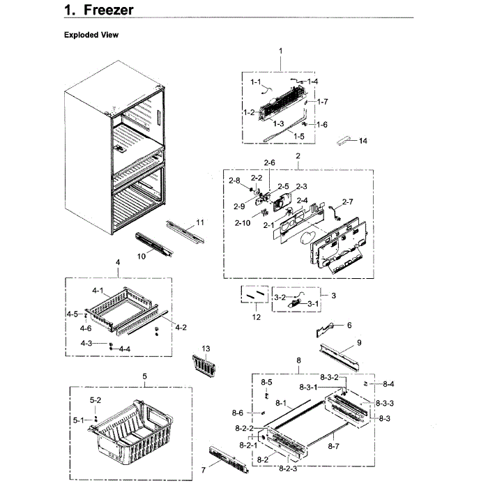 Freezer Diagram and Parts List for RF30KMEDBSR AA-01 Samsung Refrigerator