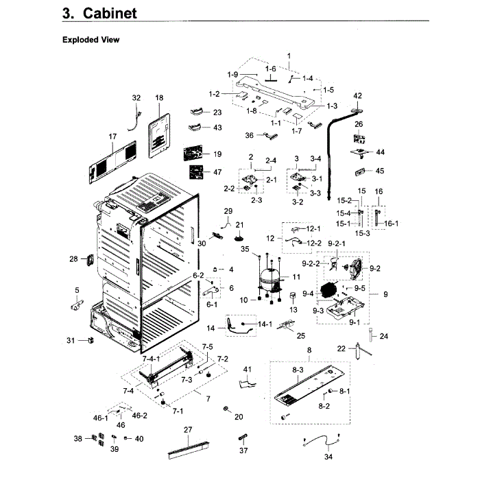 Cabinet Diagram and Parts List for RF23HCEDBSR AA-11 Samsung Refrigerator