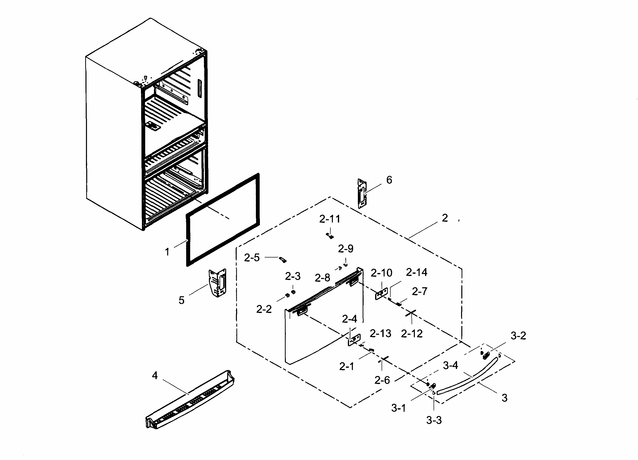 Freezer Door Diagram and Parts List for RF28HMEDBBC AA-0004 Samsung Refrigerator