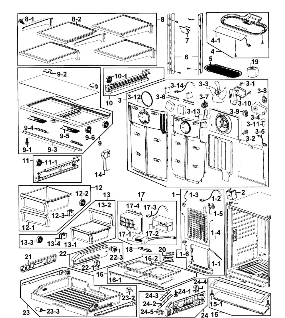 Refrigerator Diagram and Parts List for RF263AERS XAA-0001 Samsung Refrigerator