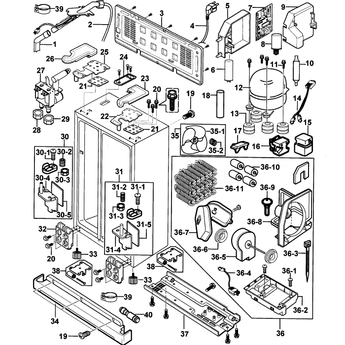Cabinet Diagram and Parts List for RS2534VQ XAA-00 Samsung Refrigerator