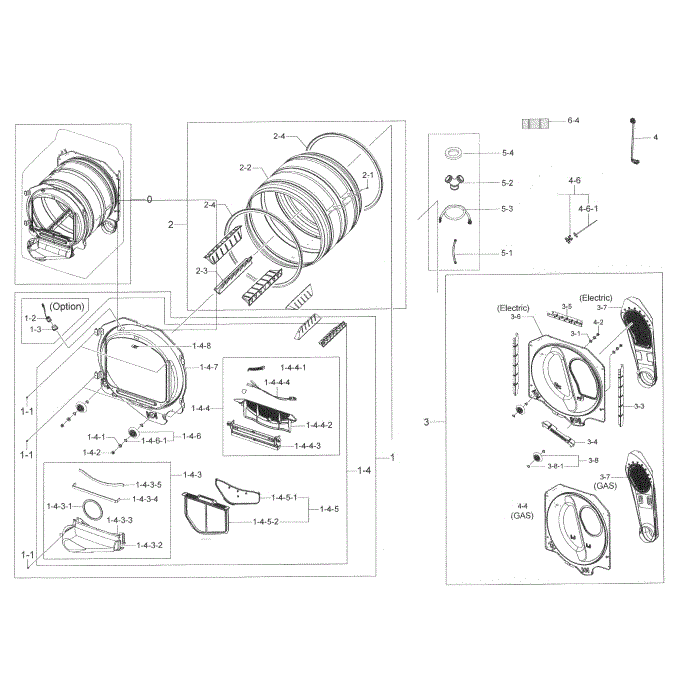 Drum Diagram and Parts List for DV45K7600EW A3-00 Samsung Dryer