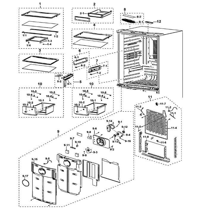 Refrigerator Diagram and Parts List for RF197ACBP XAA-00 Samsung Refrigerator