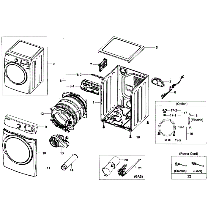 Main Assembly Diagram and Parts List for DV455GVGSGR AA-01 Samsung Dryer