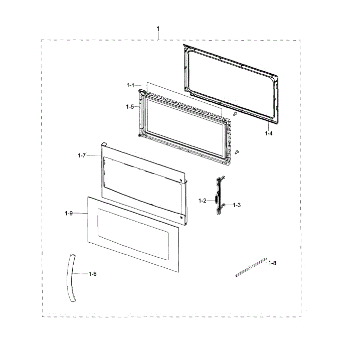 Door Diagram and Parts List for ME18H704SFW AA-01 Samsung Microwave Oven Combo