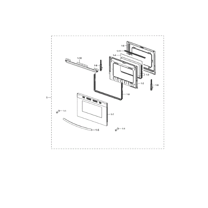 Door Diagram and Parts List for NX58M5600SB AA-00 Samsung Range