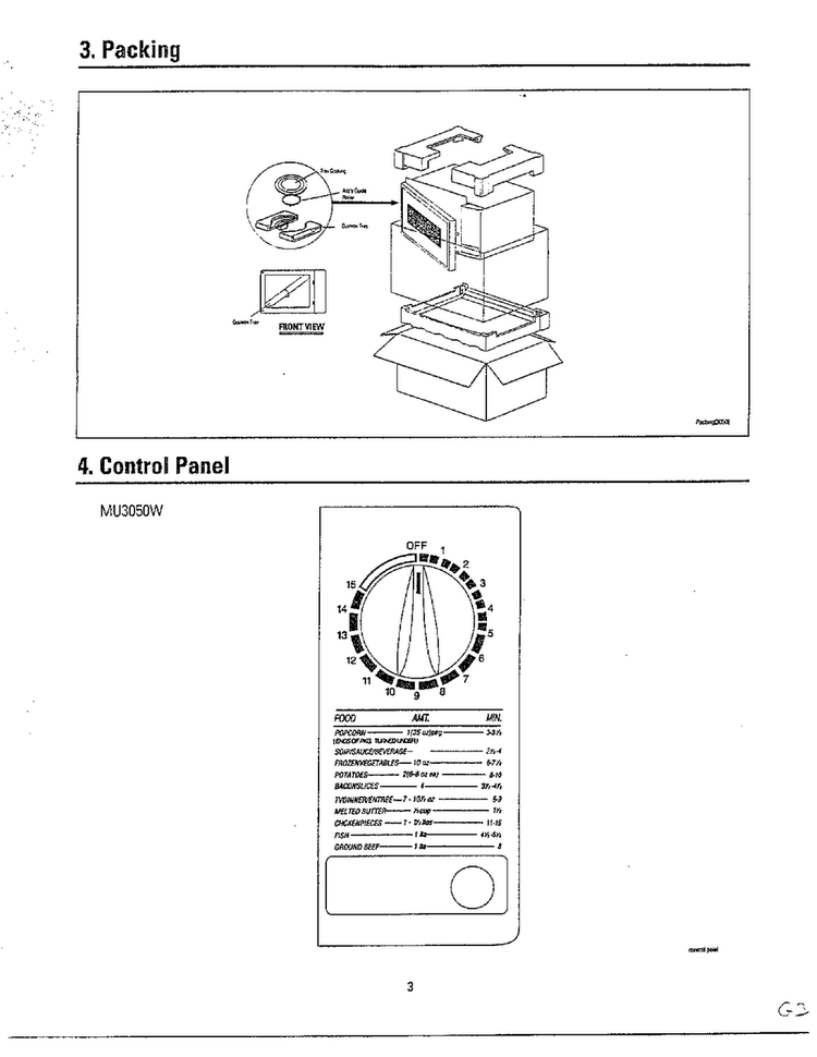 Packing/control Panel Diagram and Parts List for MU3050W XAA Samsung Microwave