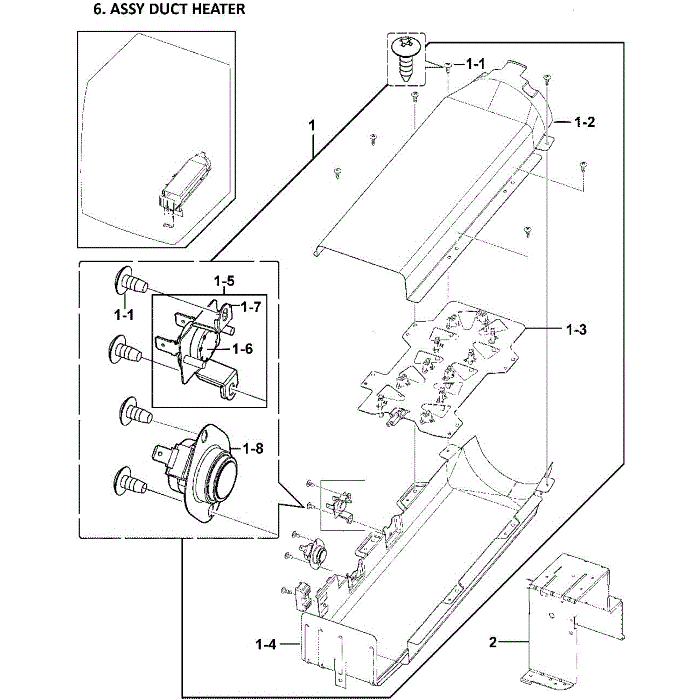 Heater Assembly Diagram and Parts List for DV409AEW XAA-00 Samsung Dryer