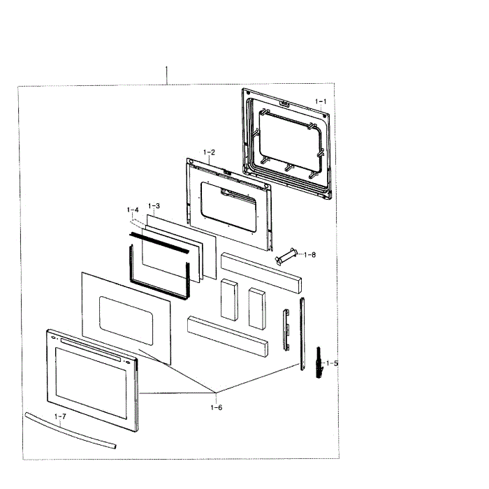 Door Assembly Diagram and Parts List for NE594R0ABWW AA-01 Samsung Range