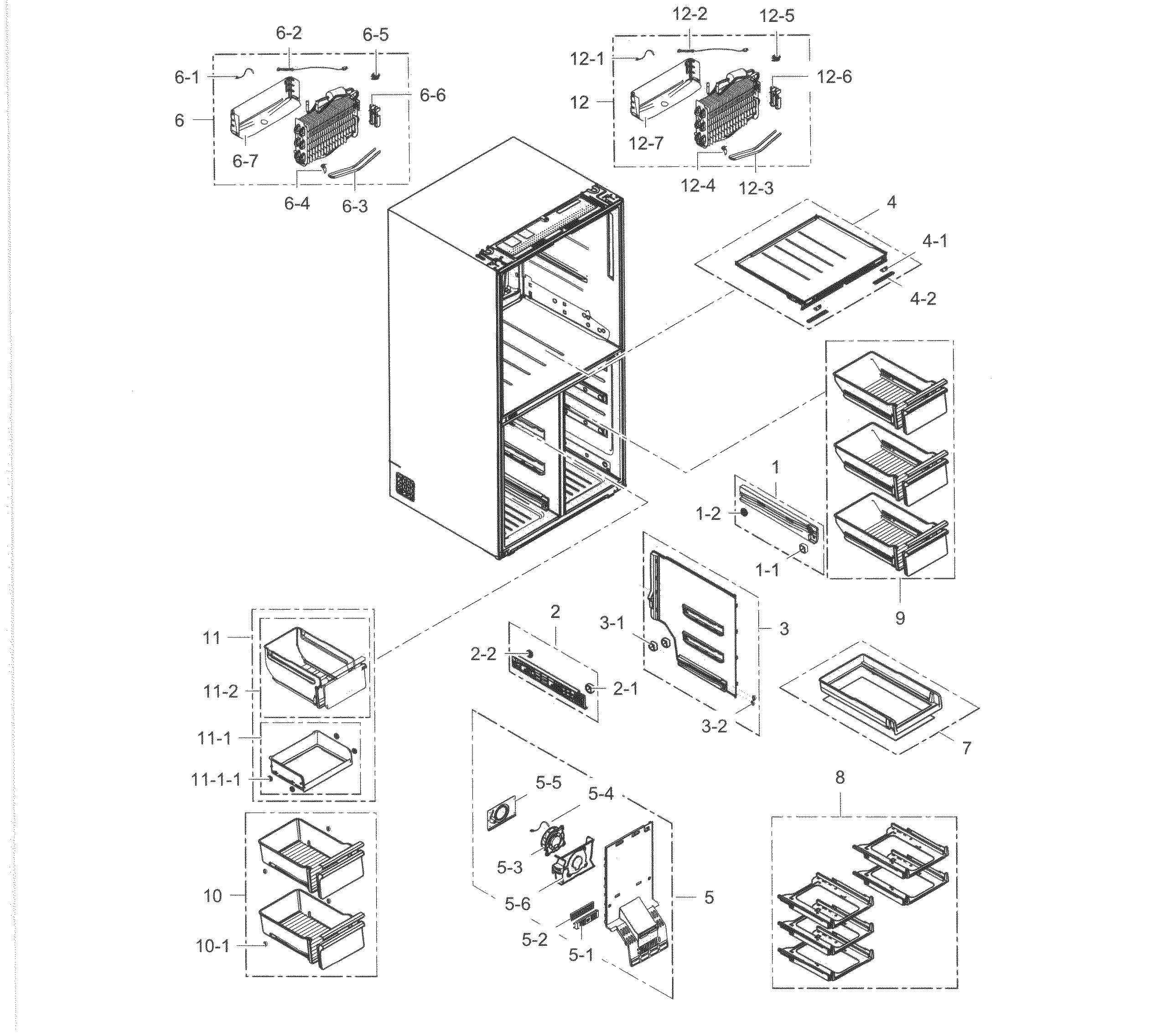 Freezer Diagram and Parts List for RF34H9950S4 AA-0001 Samsung Refrigerator