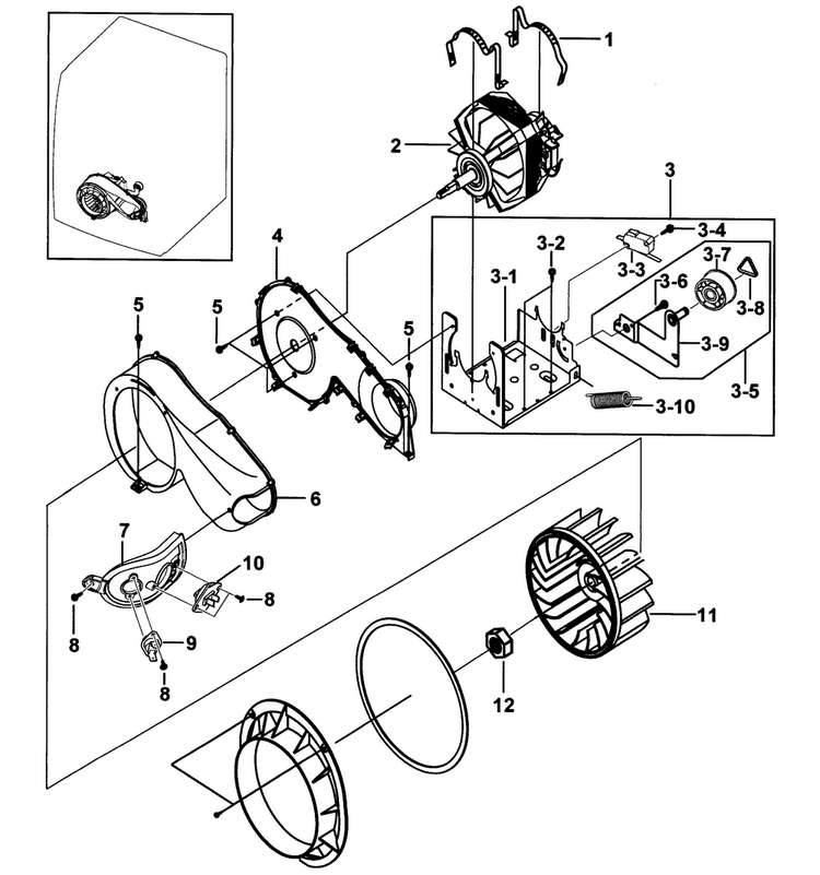 Motor Assy Diagram and Parts List for DV317AES XAA-0000 Samsung Dryer