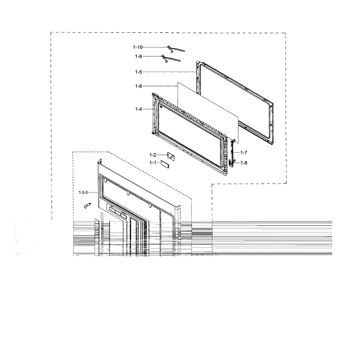Door Diagram and Parts List for ME21H706MQS AA-00 Samsung Microwave