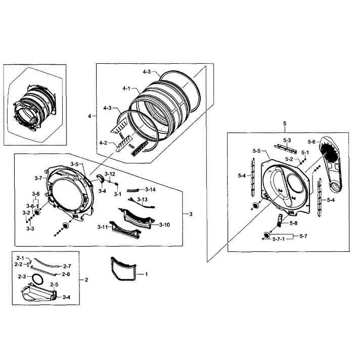 Drum Assembly Diagram and Parts List for DV363EWBEUF A1-00 Samsung Dryer