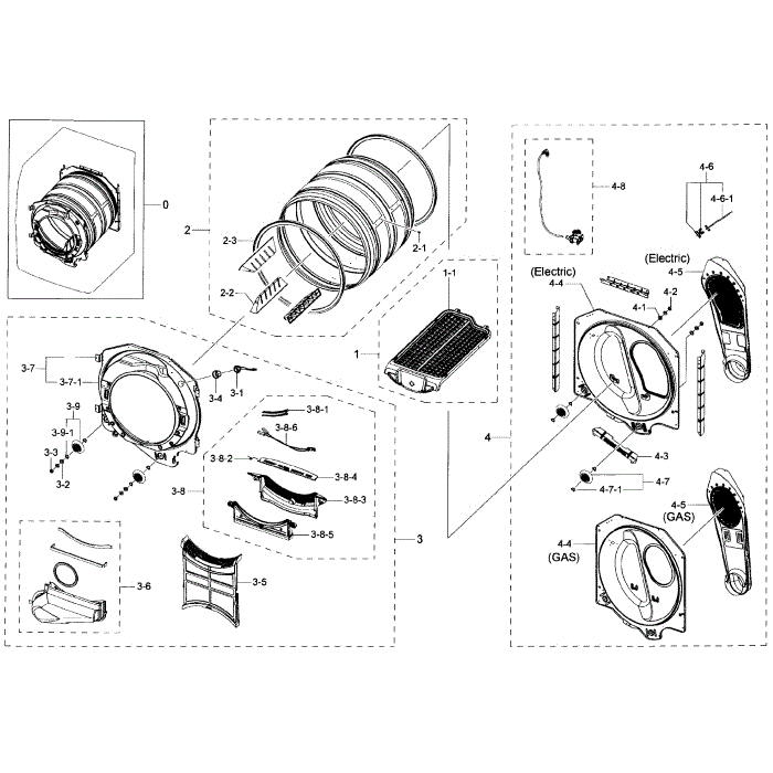 Drum Diagram and Parts List for DV50K7500EW A3-01 Samsung Dryer