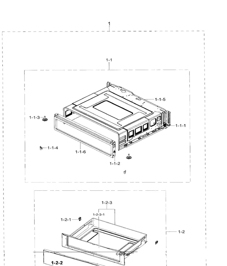 Drawer Diagram and Parts List for NE59J7630SG AA-0001 Samsung Range