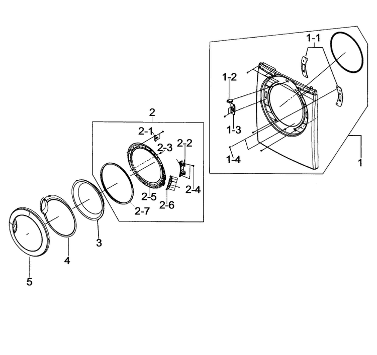 Front Assy Diagram and Parts List for DV206AGS XAA-0000 Samsung Dryer