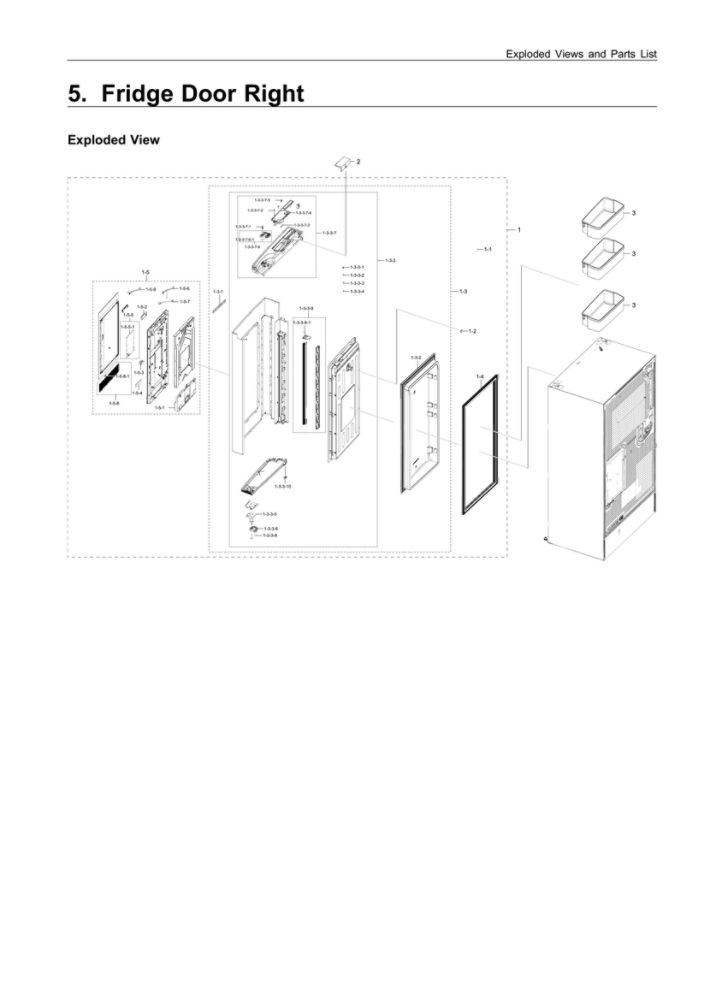 Right Refrigerator Door Parts Diagram and Parts List for RF28N9780SG AA-01 Samsung Refrigerator