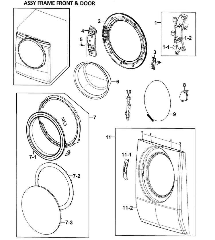 Front/door Diagram and Parts List for WF328AAR XAA-0000 Samsung Washer