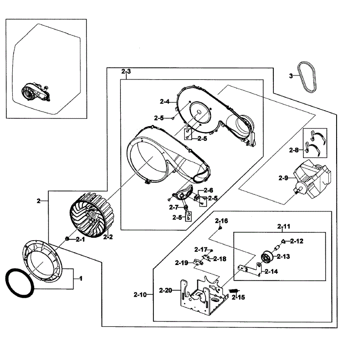 Motor Assembly Diagram and Parts List for DV419AGU XAA-01 Samsung Dryer