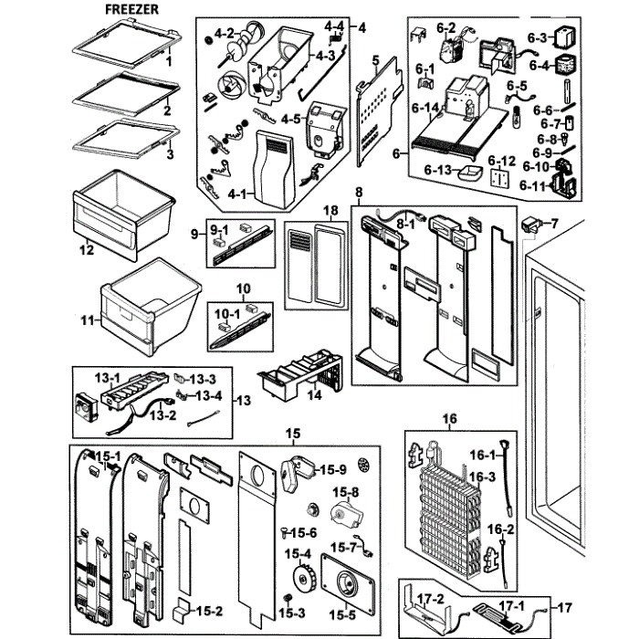 Freezer Diagram and Parts List for RS267LAWP XAA-00 Samsung Refrigerator