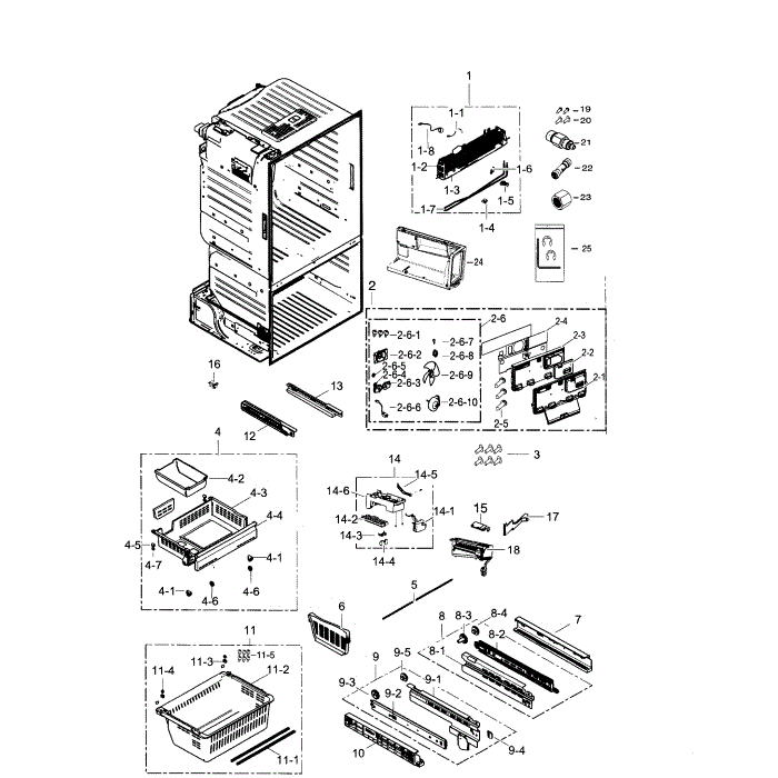 Freezer Diagram and Parts List for RF263TEAESR (AA)(0000) Samsung Refrigerator