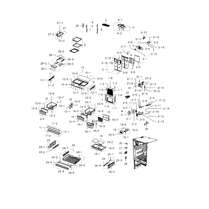 Fridge Diagram and Parts List for RFG237AABP XAA-01 Samsung Refrigerator