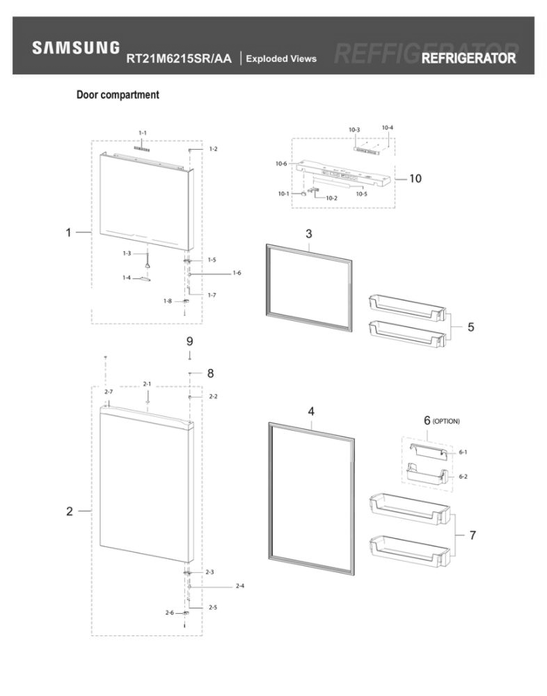 Door Compartment Diagram and Parts List for RT21M6215SR AA-08 Samsung Refrigerator