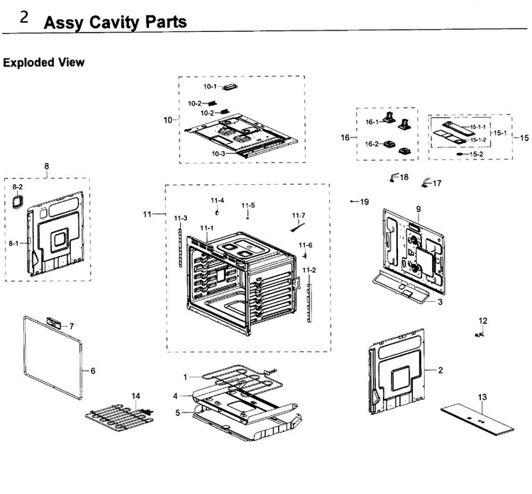 Cavity Parts Diagram and Parts List for NV51K6650DS AA-0000 Samsung Wall Oven