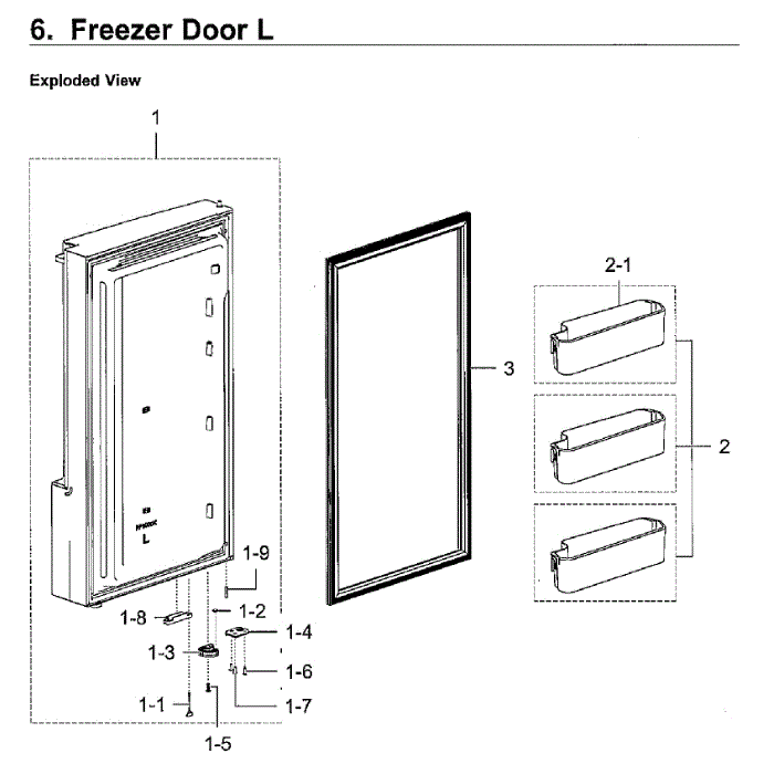 Freezer Door L Diagram and Parts List for RF28K9380SR AA-01 Samsung Refrigerator