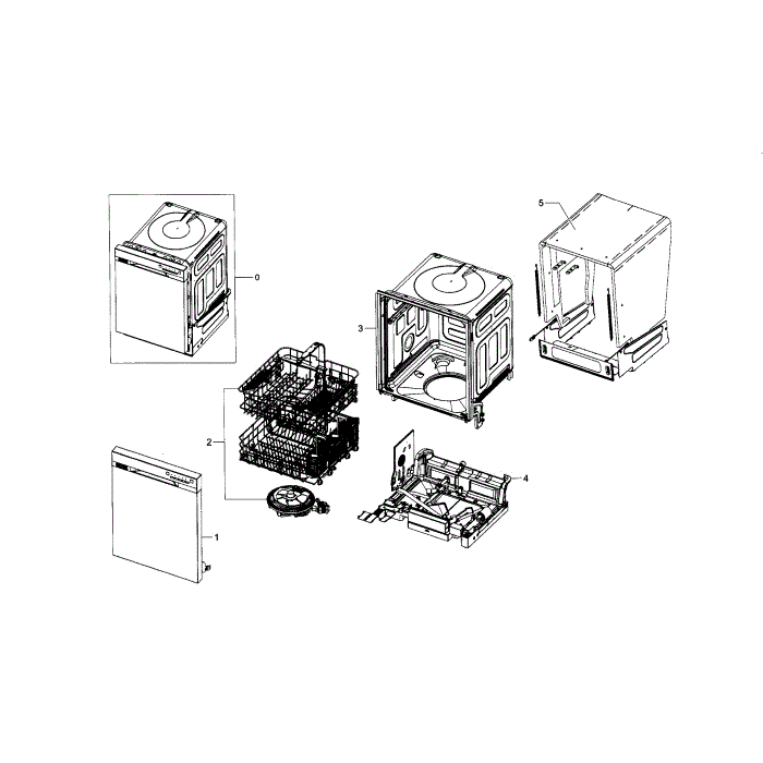 Main Assembly Diagram and Parts List for DW80J3020UB AA-00 Samsung Dishwasher