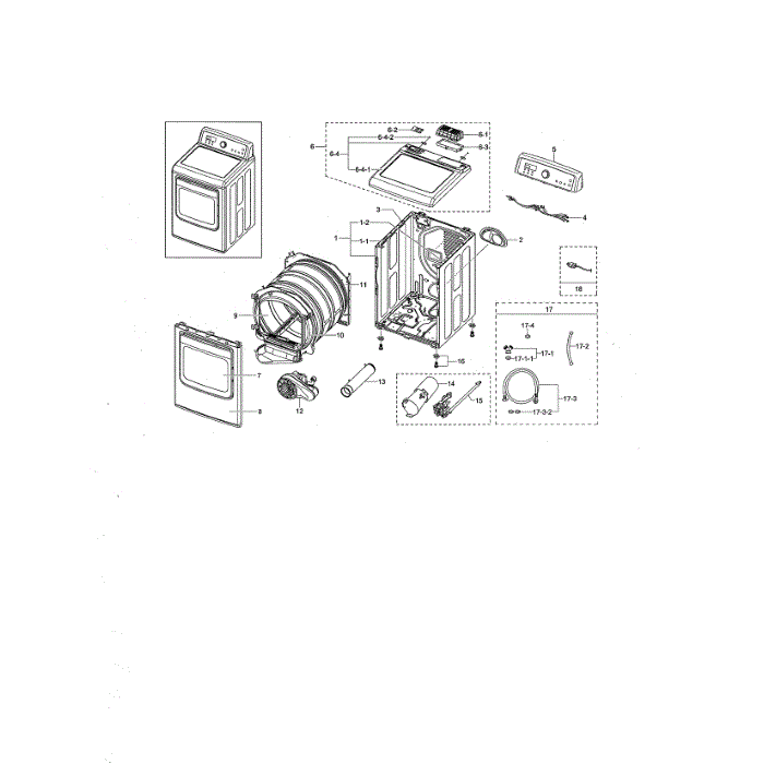 Main Diagram and Parts List for DV476GTHAWR A1-01 Samsung Dryer