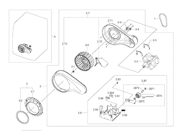 Motor Duct Diagram and Parts List for DV457EVGSGR AA-0000 Samsung Dryer