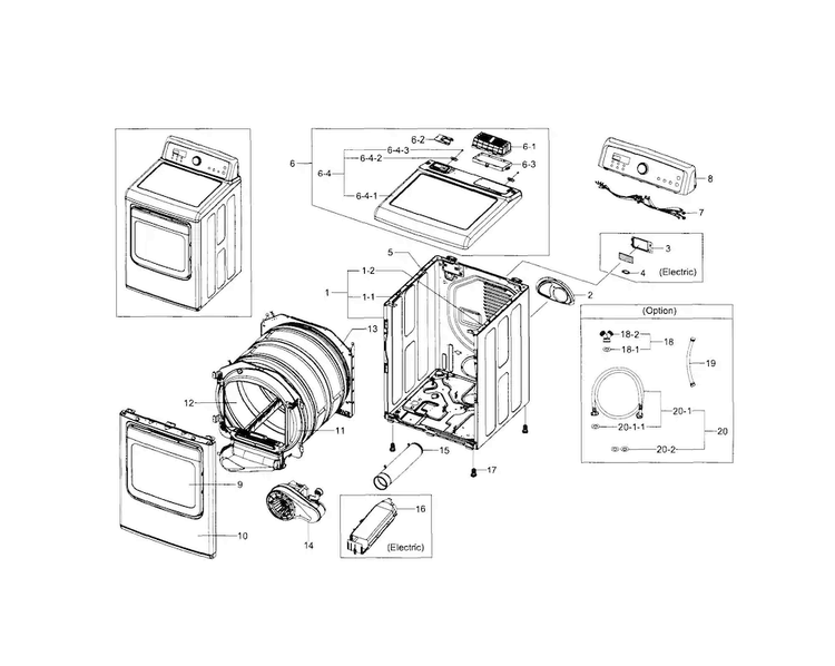 Main Assy Diagram and Parts List for DV5471AEW XAA-0003 Samsung Dryer