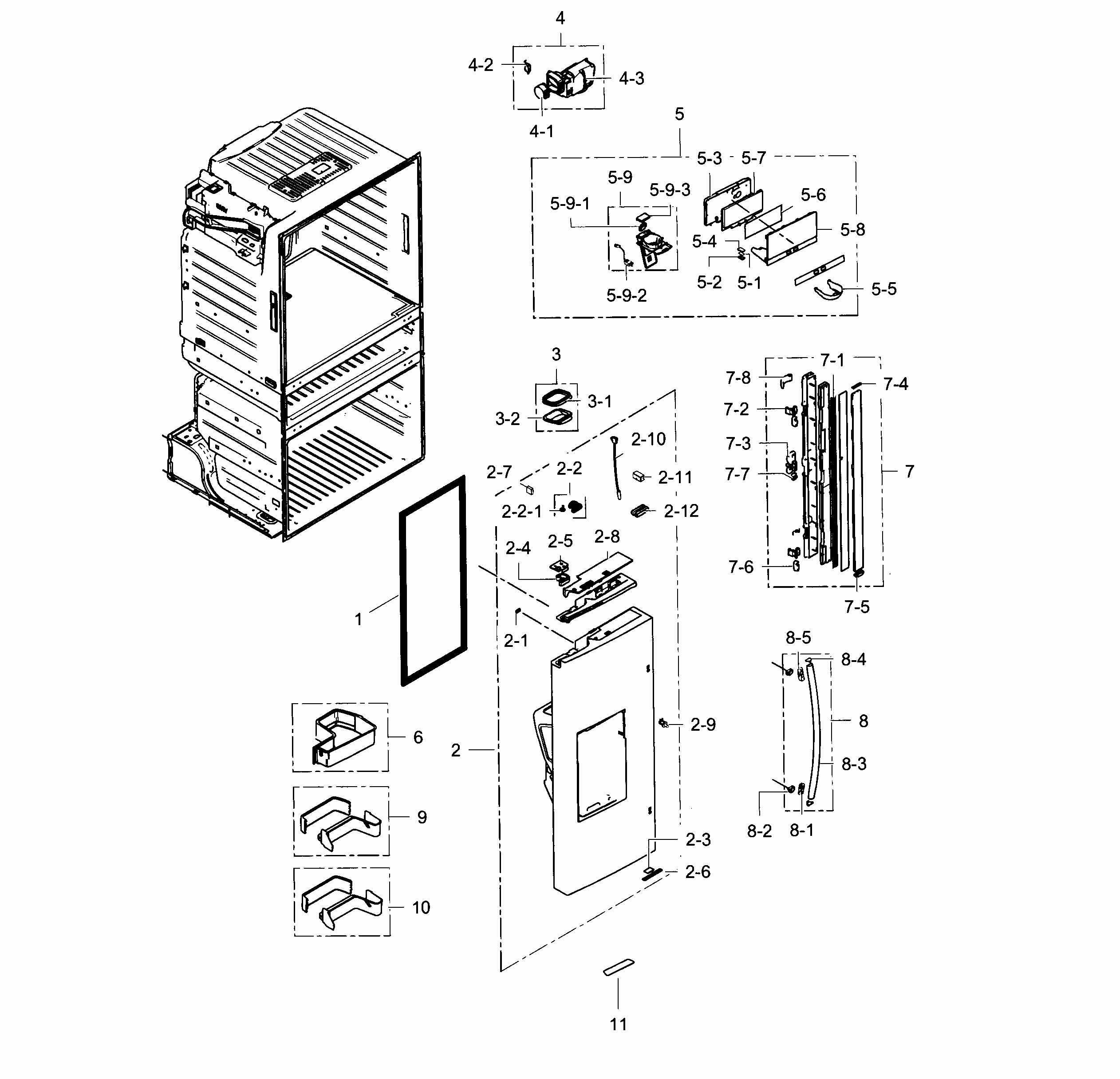 Refrigerator Door L Diagram and Parts List for RF28HMEDBWW AA-0004 Samsung Refrigerator