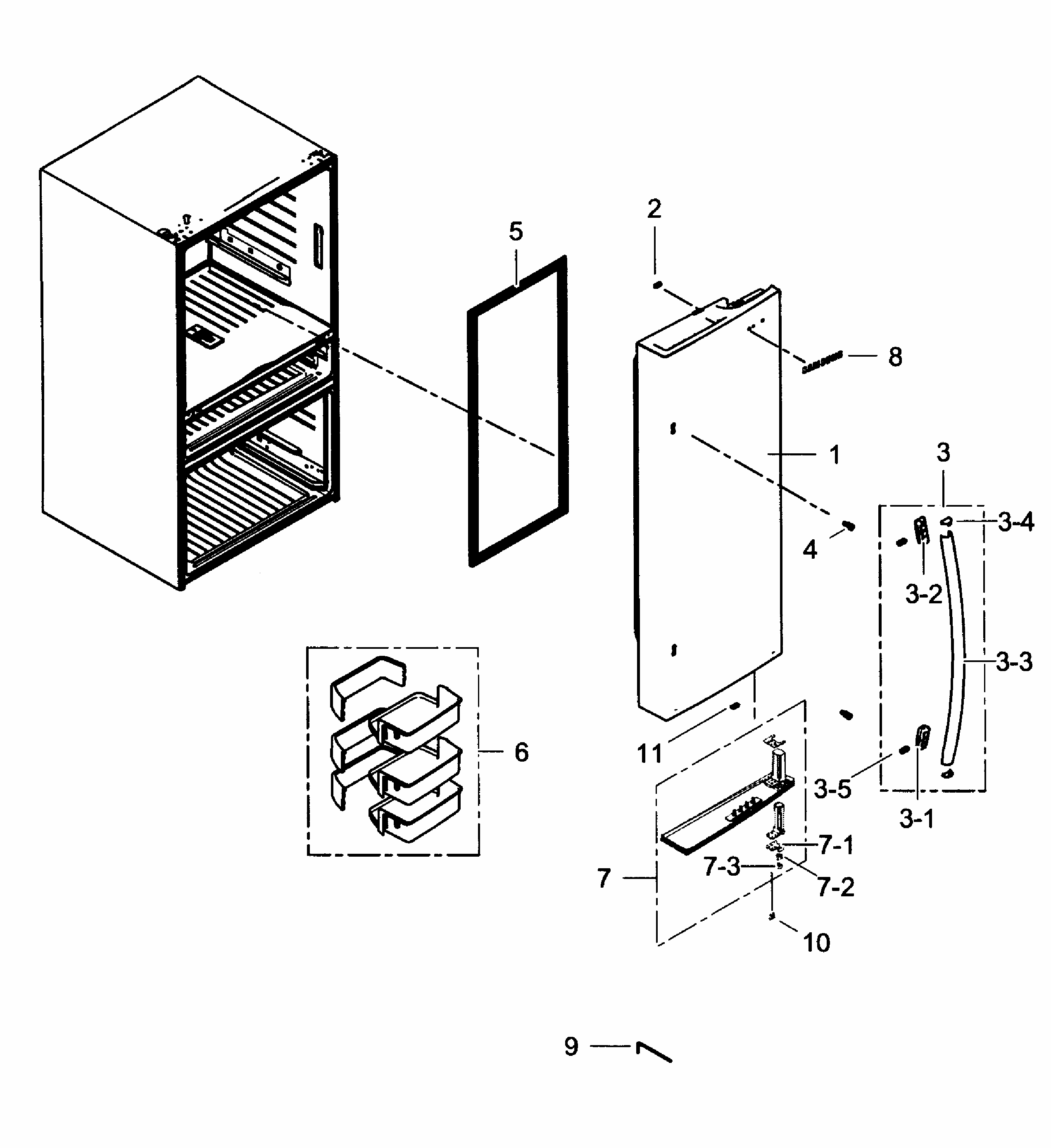 Right Door Diagram and Parts List for RF31FMESBSR AA-0001 Samsung Refrigerator