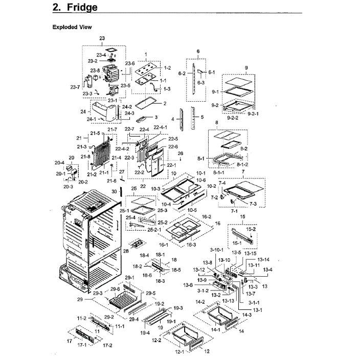 Fridge Diagram and Parts List for RF28HFEDBWW AA-07 Samsung Refrigerator