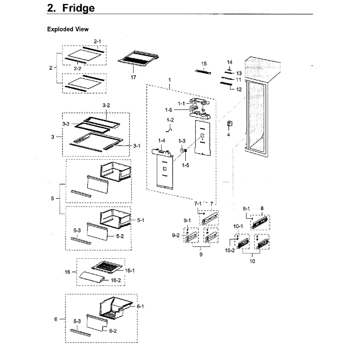 Fridge Diagram and Parts List for RH22H9010SR AA-02 Samsung Refrigerator
