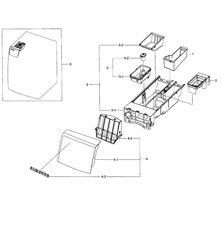 Drawer Assy Diagram and Parts List for WF395BTPAWR A1-0001 Samsung Washer