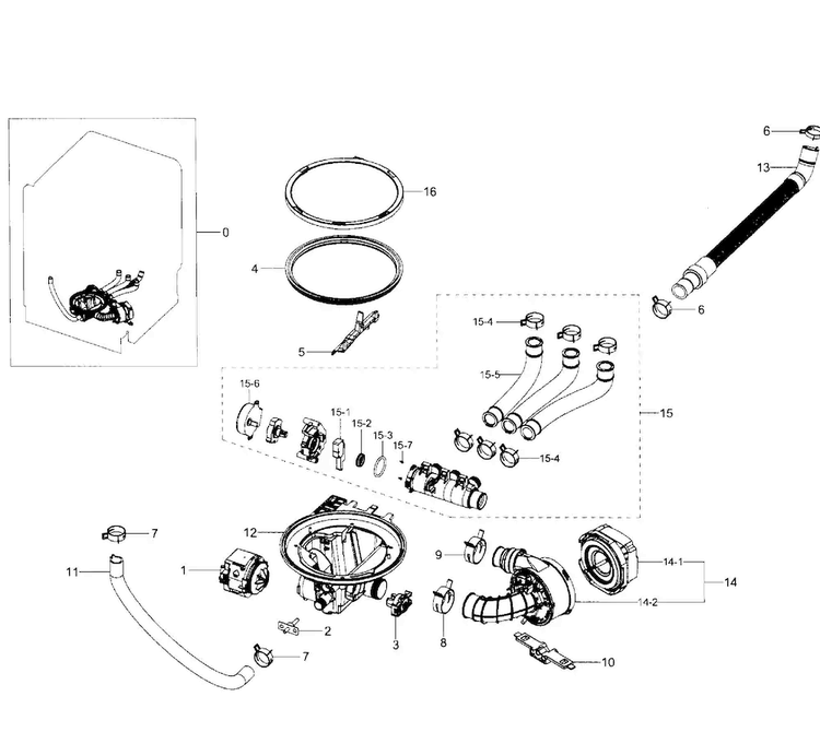 Pump Diagram and Parts List for DW80J7550UG AA-0001 Samsung Dishwasher