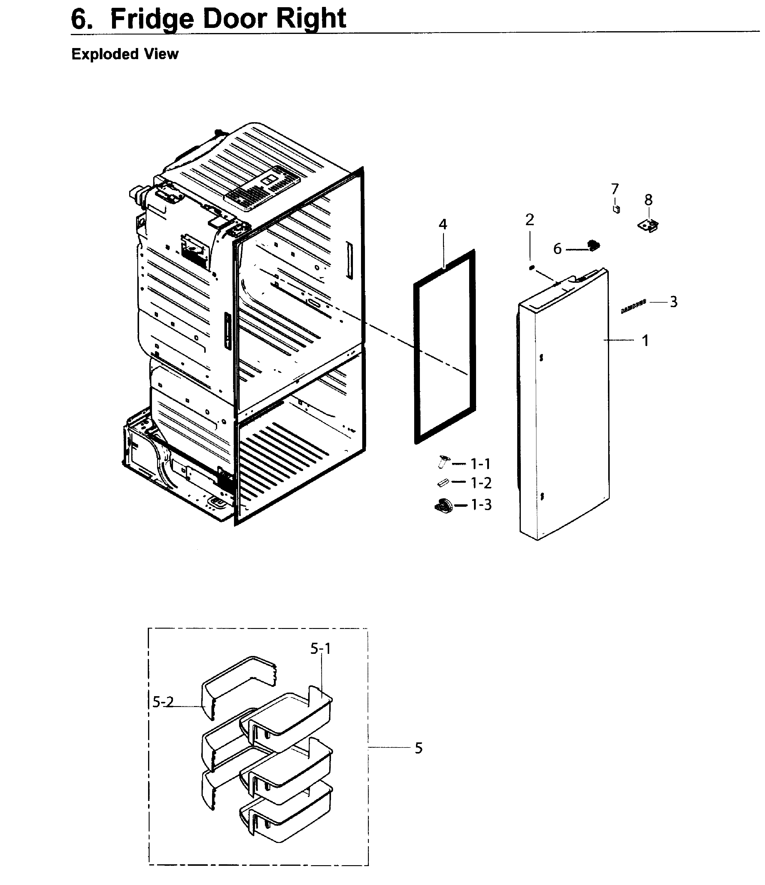 Fridge Door R Diagram and Parts List for RF26J7500WW AA-0001 Samsung Refrigerator